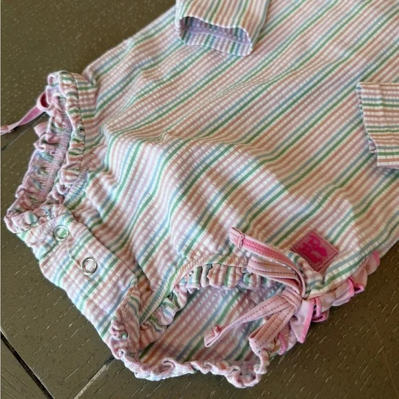 Ruffle Butts Baby Girls’ Rainbow Seersucker Long-Sleeve Swimsuit • Size 18-24M - Picture 8 of 11